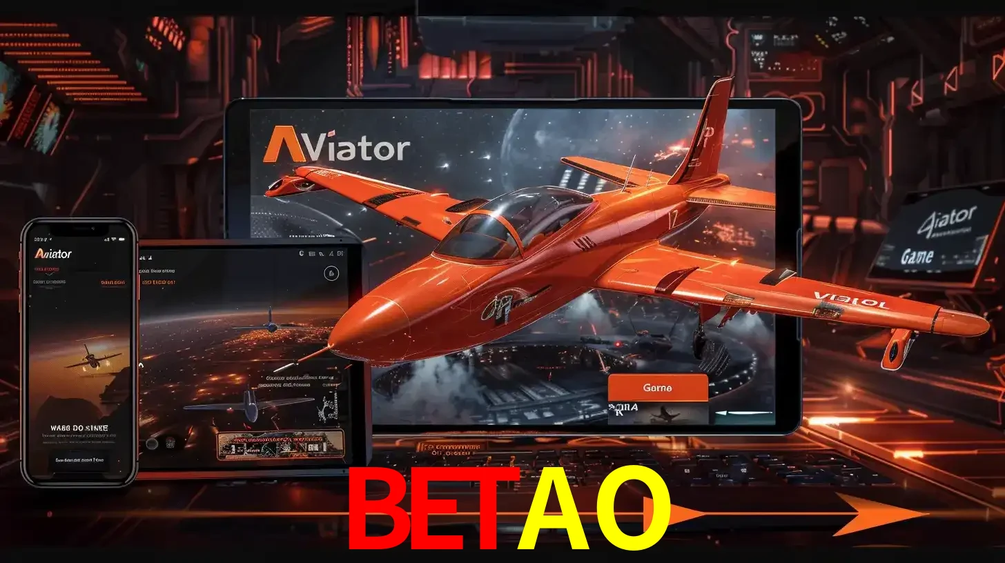 Apresentação tecnológica do jogo Aviator com um avião saindo da tela de um tablet, demonstrando a experiência imersiva em múltiplos dispositivos no BETAO.