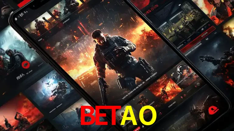 Tela de um celular exibindo uma galeria de jogos de tiro com temática militar, mostrando a variedade de e-sports disponíveis para apostas na plataforma de entretenimento BETAO.